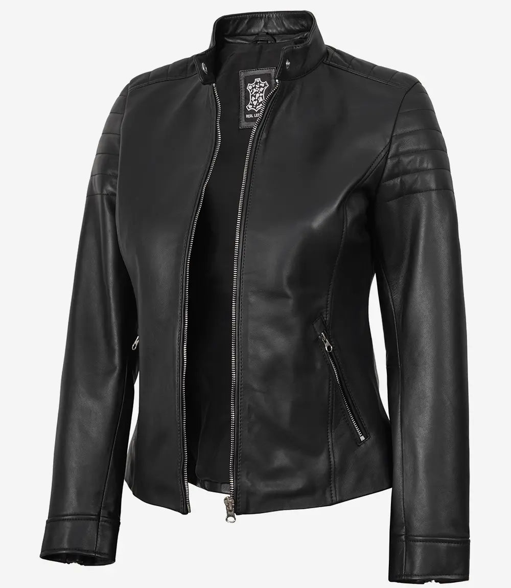 Veste en cuir noir Carrie pour femme