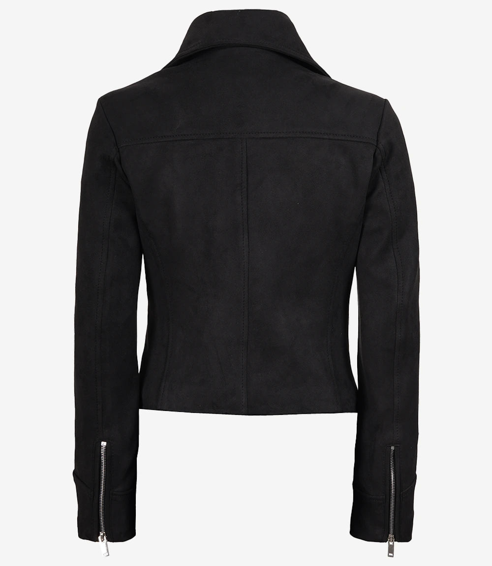 Women's Black Faux Suede Biker Jacket – Asymmetrical Zip