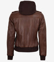 Blouson aviateur en cuir cognac pour femme avec capuche amovible