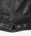 Womens Black Leather Biker Style Jacket - Quilted Shoulder