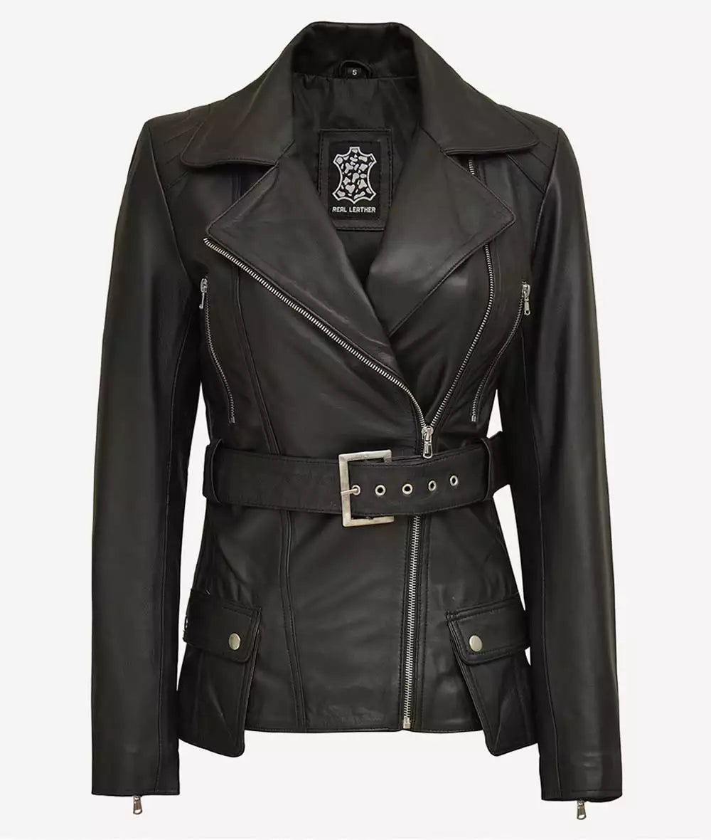 Womens Leather Black Biker Jacket