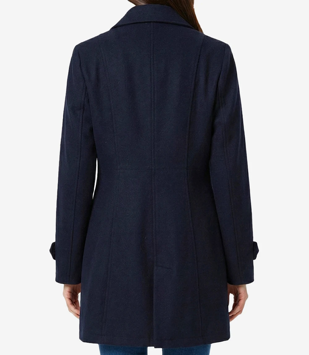 Women’s Mid Length Navy Blue Wool Coat