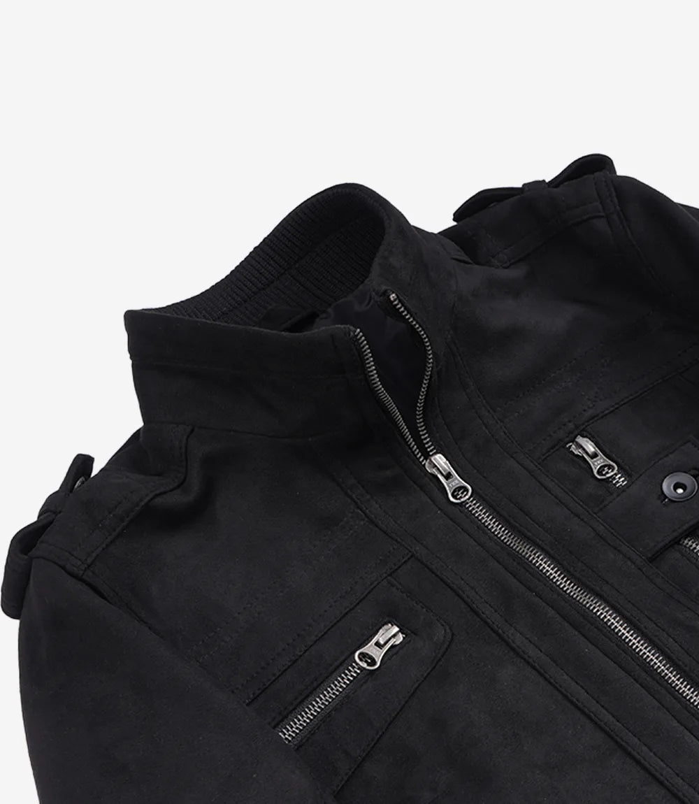 Women's Black Faux Suede Biker Style Jacket