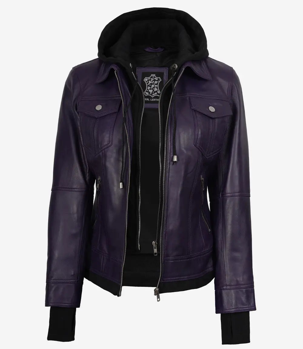 Blouson aviateur violet à capuche pour femme