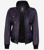 Blouson aviateur en cuir violet pour femme avec capuche amovible