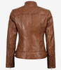 Veste en cuir ciré couleur tan, style motard slim fit pour femme