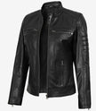 Veste en cuir noir style motard pour femme