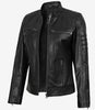 Veste en cuir noir style motard pour femme