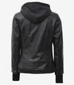 Womens Petite Black Bomber Hooded Leather Jacket