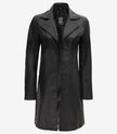 Womens Petite Wide Collar 3 Quarter Black Leather Coat