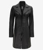 Womens Petite Wide Collar 3 Quarter Black Leather Coat