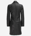 Womens Petite Wide Collar 3 Quarter Black Leather Coat