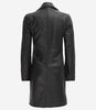 Womens Petite Wide Collar 3 Quarter Black Leather Coat