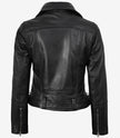 Veste de motard asymétrique en cuir noir avec ceinture pour femme