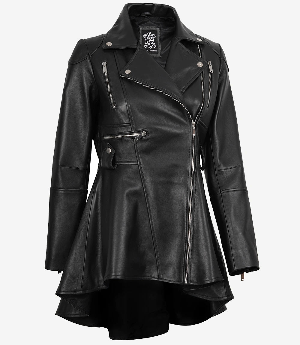 Womens Asymmetrical Black Peplum Leather Jacket