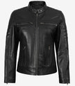 Veste en cuir noir style motard pour femme