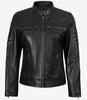 Veste en cuir noir style motard pour femme