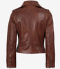 Veste en cuir style motard asymétrique cognac effet vieilli pour femme