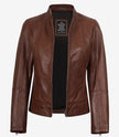 Veste style motard en cuir cognac pour femme