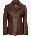 Womens Brown Leather 3 4 Length Coat