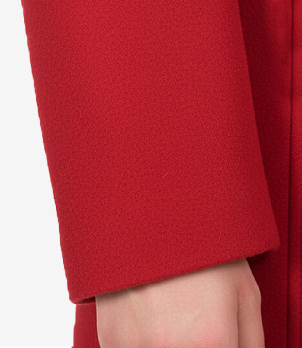 Caban croisé en laine rouge pour femme