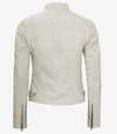 Womens Biker Racer White Leather Jacket