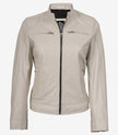 Veste en cuir style motard blanc cassé pour femme