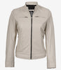 Veste en cuir style motard blanc cassé pour femme