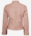 Veste en cuir rose style motard pour femme - Épaules matelassées