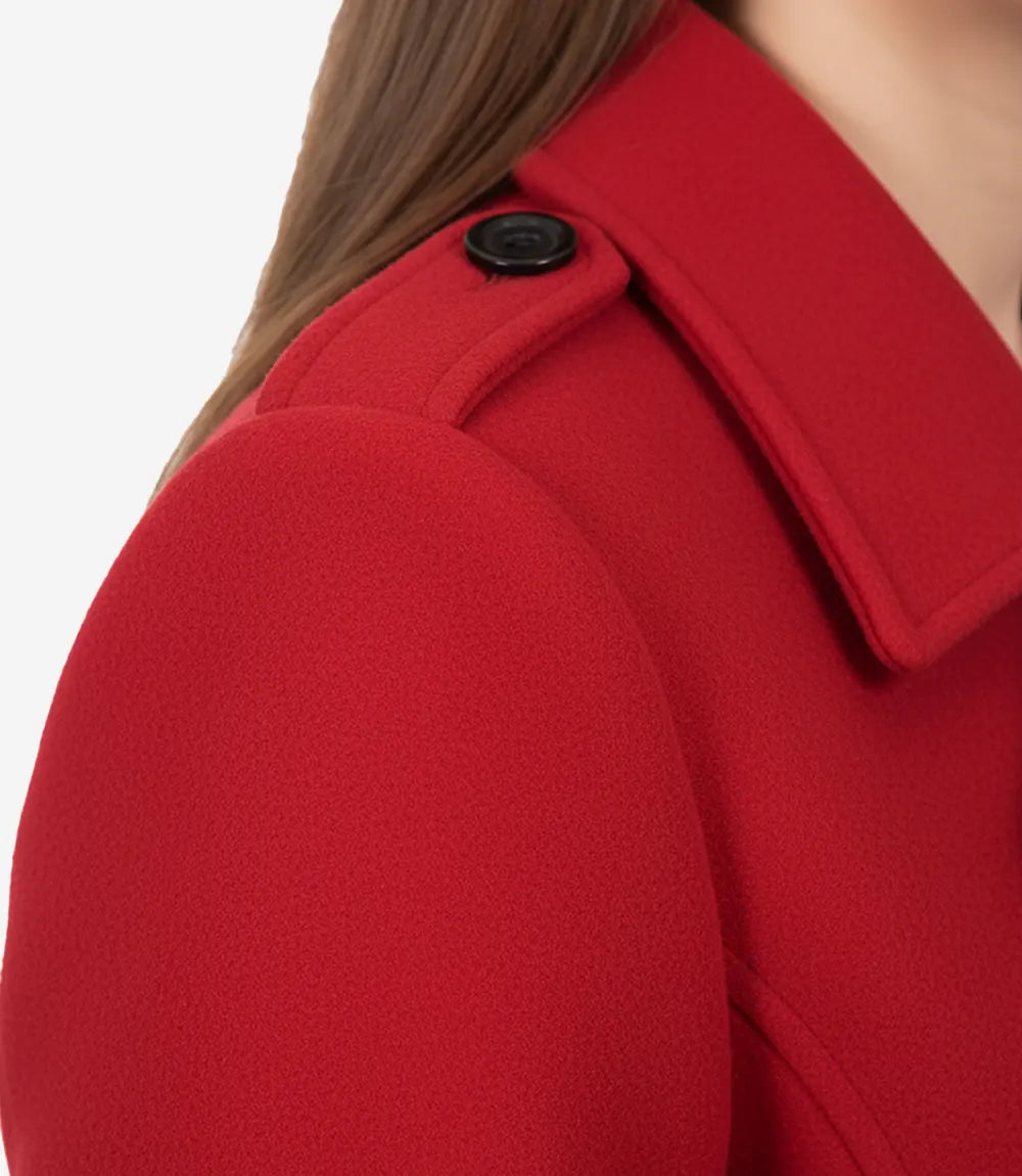 Caban croisé en laine rouge pour femme