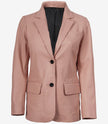Blazer en cuir rose à deux boutons pour femme