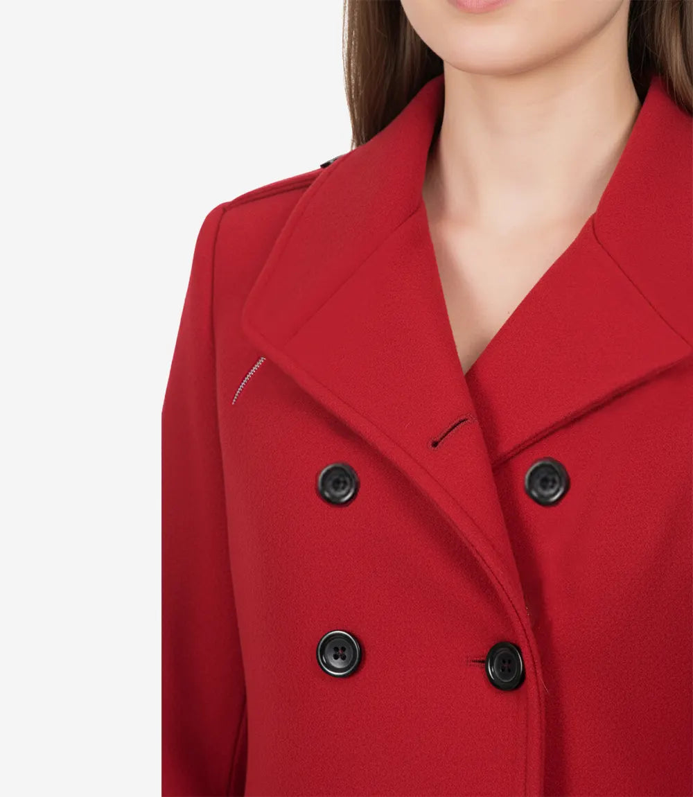 Caban croisé en laine rouge pour femme