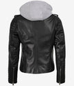 Women's Biker Style Black Leather Jacket with Hood