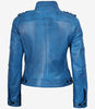 Veste style motard en cuir d'agneau ciré bleu pour femme
